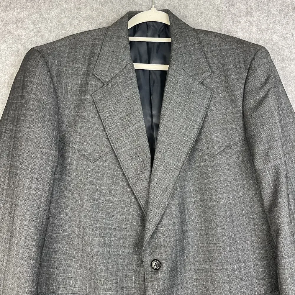 Circle‎ S Blazer Sport Coat Mens 46R Gray Glen Check 2 Button Western Cowboy
